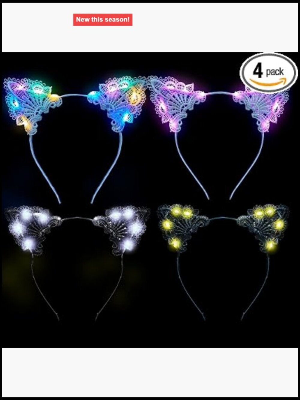 Light Up Cat Ears Headband LED Lace Fancy Dress Cosplay Party Accessory